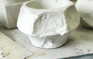 plaster mold of a tea cup in a ceramics studio