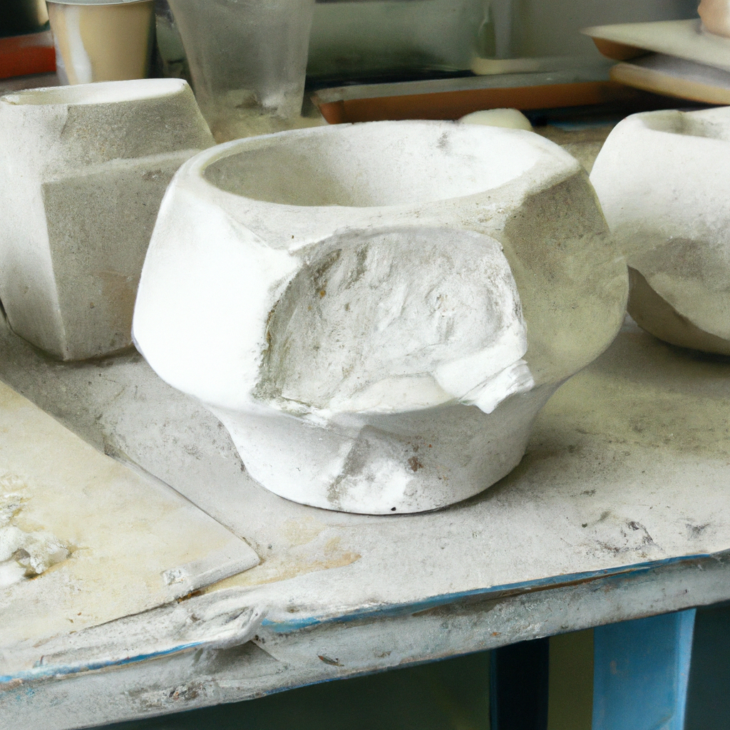 plaster mold of a tea cup in a ceramics studio